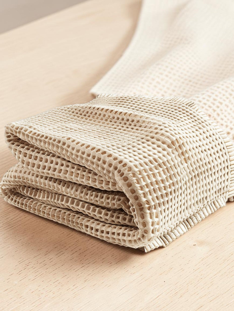 kovarn Premium Waffle Weave Cotton Throw Blanket – Lightweight Breathable Sofa Blanket